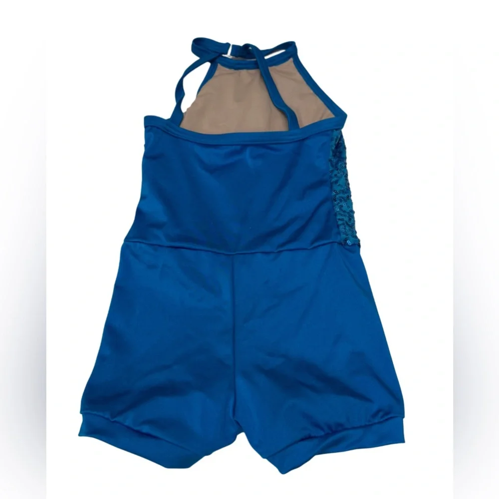 Weissman dance costume girl featuring a sequined halter top blue size SC‎